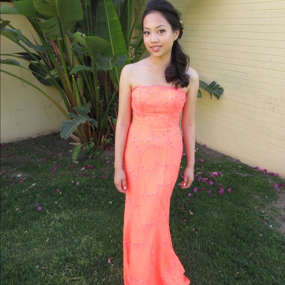 Coral Prom Dress w/ Elaborate Beading - Picture 5 of 5